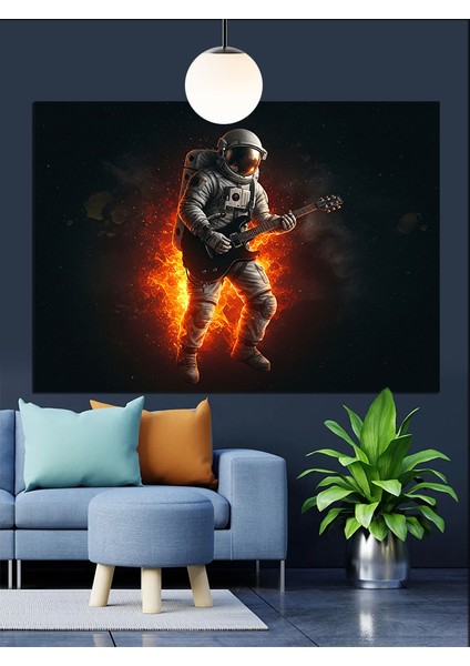 Alevli Astronot Güçlü Duruş Dekoratif Kanvas - Mdf Ahşap Tablo fırsatları