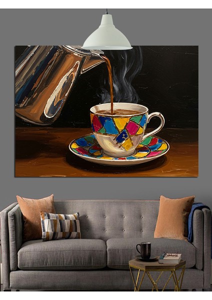 Sıcak Kahve Fincanı Kahverengi Tonlar Dekoratif Kanvas - Mdf Ahşap Tablo