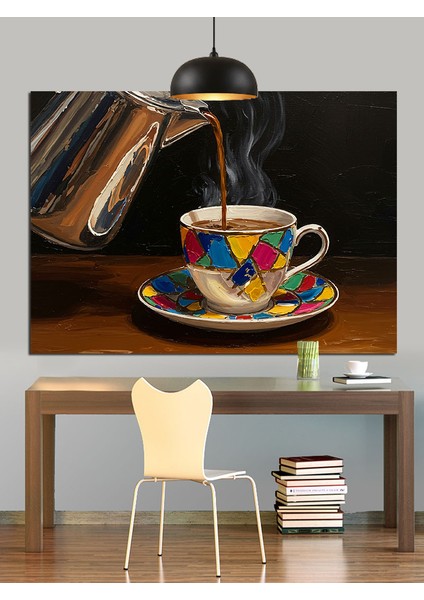Sıcak Kahve Fincanı Kahverengi Tonlar Dekoratif Kanvas - Mdf Ahşap Tablo fiyatları