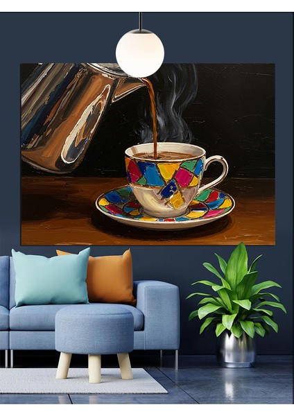 Sıcak Kahve Fincanı Kahverengi Tonlar Dekoratif Kanvas - Mdf Ahşap Tablo modelleri