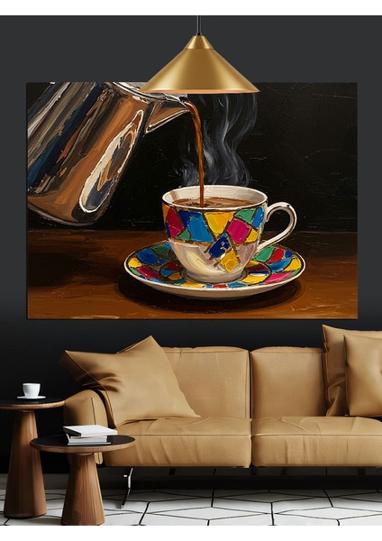 Sıcak Kahve Fincanı Kahverengi Tonlar Dekoratif Kanvas - Mdf Ahşap Tablo fırsatları