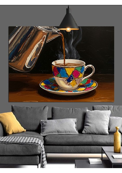 Sıcak Kahve Fincanı Kahverengi Tonlar Dekoratif Kanvas - Mdf Ahşap Tablo indirimleri