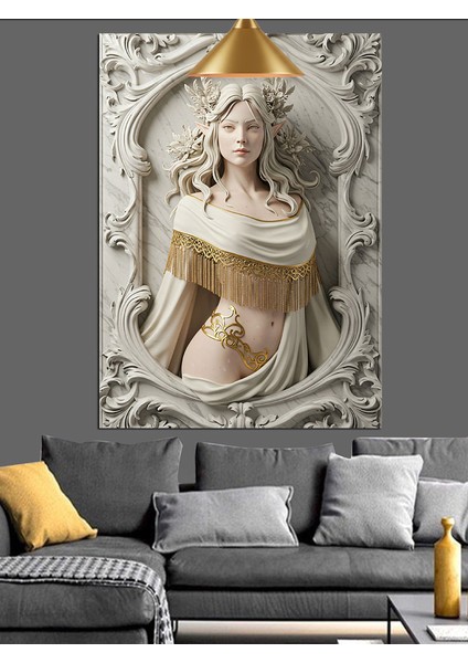 Beyaz Mermer Kadın Heykeli Detayı Dekoratif Kanvas - Mdf Ahşap Tablo