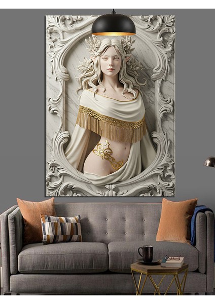 Beyaz Mermer Kadın Heykeli Detayı Dekoratif Kanvas - Mdf Ahşap Tablo modelleri