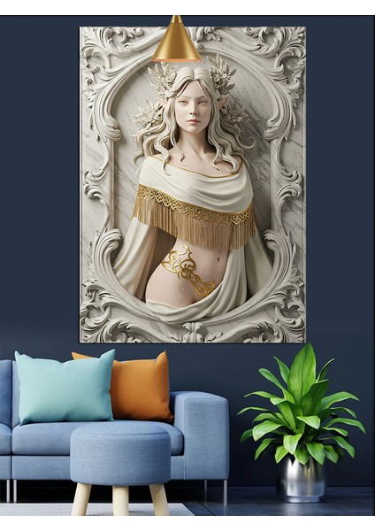 Beyaz Mermer Kadın Heykeli Detayı Dekoratif Kanvas - Mdf Ahşap Tablo fırsatları