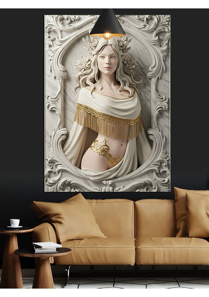 Beyaz Mermer Kadın Heykeli Detayı Dekoratif Kanvas - Mdf Ahşap Tablo indirimleri
