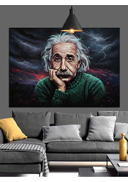 Albert Einstein Düşünen Portre Dekoratif Kanvas - Mdf Ahşap Tablo
