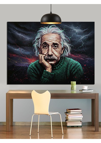 Albert Einstein Düşünen Portre Dekoratif Kanvas - Mdf Ahşap Tablo modelleri