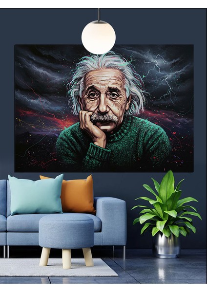 Albert Einstein Düşünen Portre Dekoratif Kanvas - Mdf Ahşap Tablo fırsatları