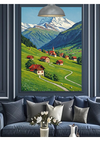 Yeşil Tepelerde Manzara Dekoratif Kanvas - Mdf Ahşap Tablo