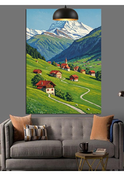 Yeşil Tepelerde Manzara Dekoratif Kanvas - Mdf Ahşap Tablo fiyatları