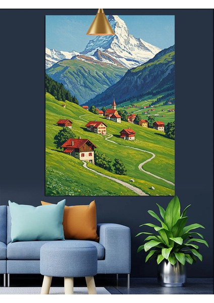 Yeşil Tepelerde Manzara Dekoratif Kanvas - Mdf Ahşap Tablo modelleri