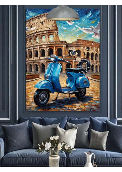 Roma'da Mavi Motosiklet Seyahat Dekoratif Kanvas - Mdf Ahşap Tablo fiyatları