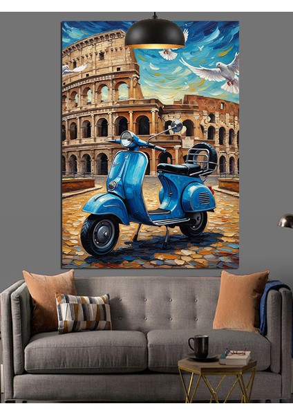 Roma'da Mavi Motosiklet Seyahat Dekoratif Kanvas - Mdf Ahşap Tablo modelleri