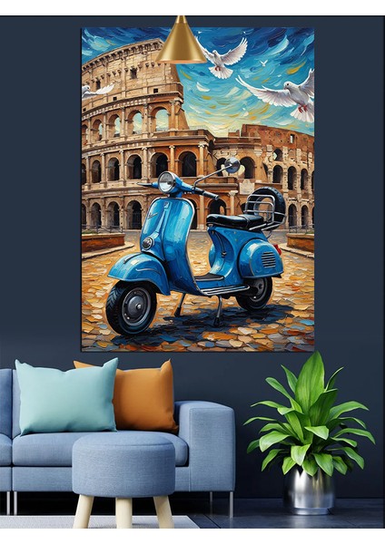 Roma'da Mavi Motosiklet Seyahat Dekoratif Kanvas - Mdf Ahşap Tablo fırsatları