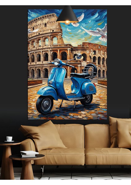 Roma'da Mavi Motosiklet Seyahat Dekoratif Kanvas - Mdf Ahşap Tablo indirimleri