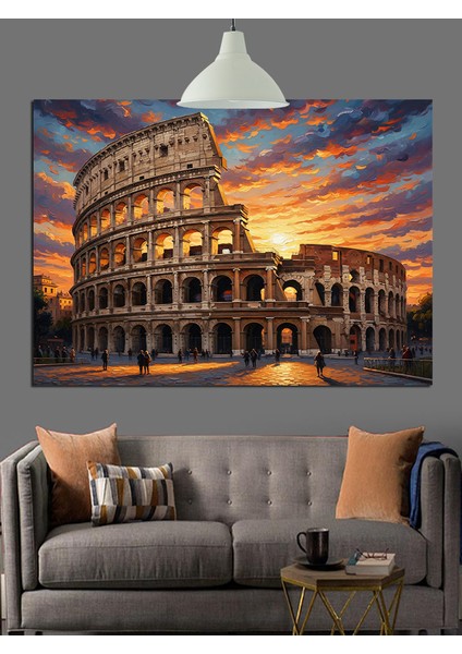 Roma Kolezyum Günbatımı Dekoratif Kanvas - Mdf Ahşap Tablo fırsatları