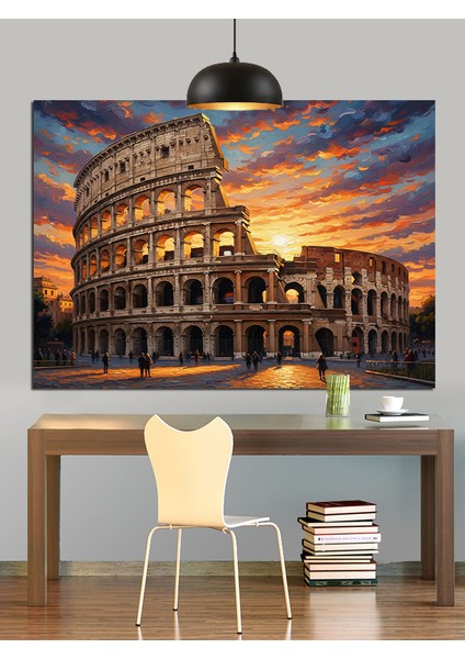 Roma Kolezyum Günbatımı Dekoratif Kanvas - Mdf Ahşap Tablo indirimleri
