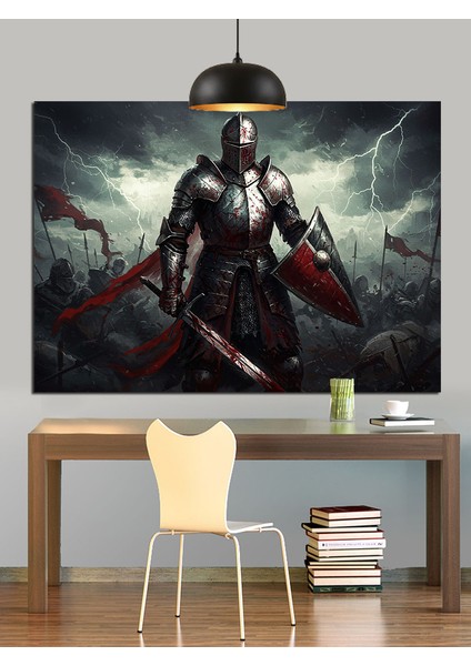 Zırhlı Savaşçı Karanlık Kılıç Dekoratif Kanvas - Mdf Ahşap Tablo fiyatları
