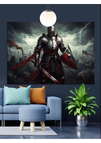 Zırhlı Savaşçı Karanlık Kılıç Dekoratif Kanvas - Mdf Ahşap Tablo modelleri