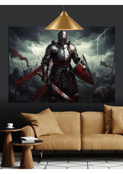 Zırhlı Savaşçı Karanlık Kılıç Dekoratif Kanvas - Mdf Ahşap Tablo fırsatları