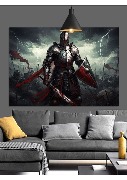 Zırhlı Savaşçı Karanlık Kılıç Dekoratif Kanvas - Mdf Ahşap Tablo indirimleri