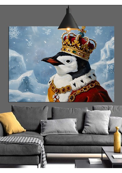 Kral Tacı Giyen Penguen Dekoratif Kanvas - Mdf Ahşap Tablo fiyatları