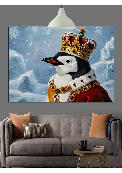 Kral Tacı Giyen Penguen Dekoratif Kanvas - Mdf Ahşap Tablo modelleri