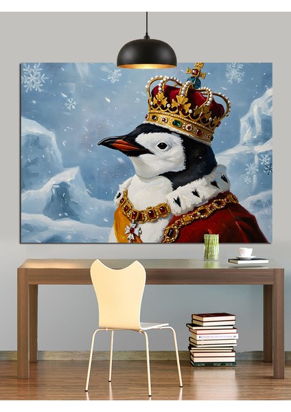 Kral Tacı Giyen Penguen Dekoratif Kanvas - Mdf Ahşap Tablo fırsatları