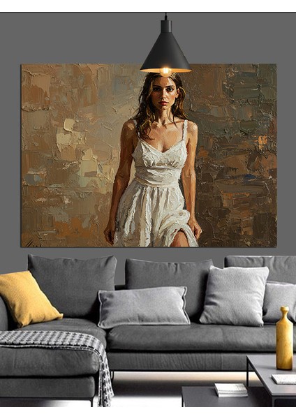 Beyaz Elbiseli Kadın Portre Dekoratif Kanvas - Mdf Ahşap Tablo fiyatları