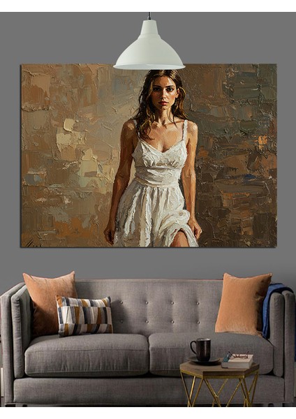 Beyaz Elbiseli Kadın Portre Dekoratif Kanvas - Mdf Ahşap Tablo modelleri