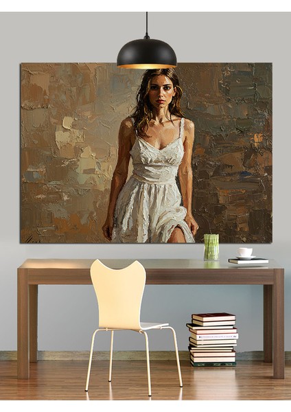 Beyaz Elbiseli Kadın Portre Dekoratif Kanvas - Mdf Ahşap Tablo fırsatları