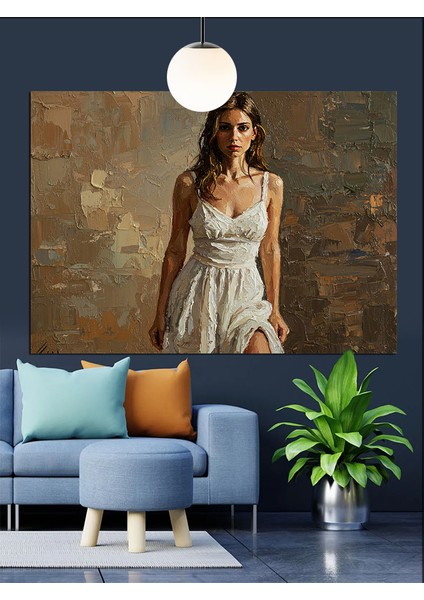 Beyaz Elbiseli Kadın Portre Dekoratif Kanvas - Mdf Ahşap Tablo indirimleri