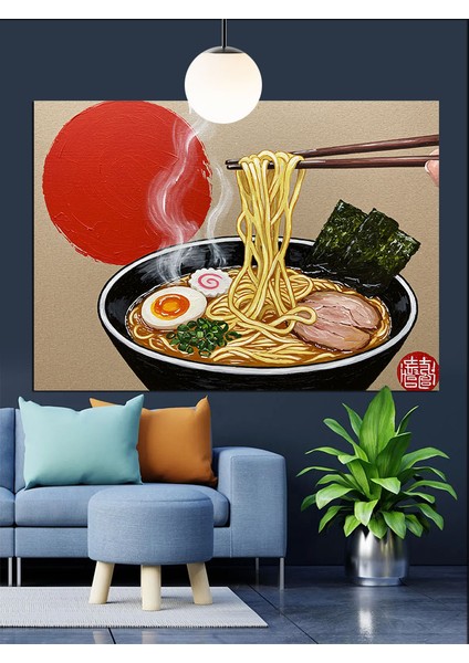 Kırmızı Balon Ramen Erişte Kase Dekoratif Kanvas - Mdf Ahşap Tablo