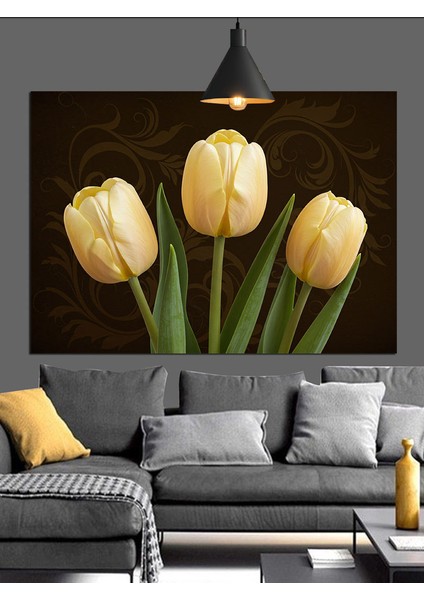 Sarı Lale Çiçekleri Dekoratif Kanvas - Mdf Ahşap Tablo