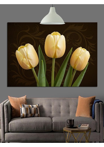 Sarı Lale Çiçekleri Dekoratif Kanvas - Mdf Ahşap Tablo fiyatları