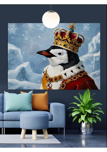 Kral Tacı Giyen Penguen Dekoratif Kanvas - Mdf Ahşap Tablo indirimleri
