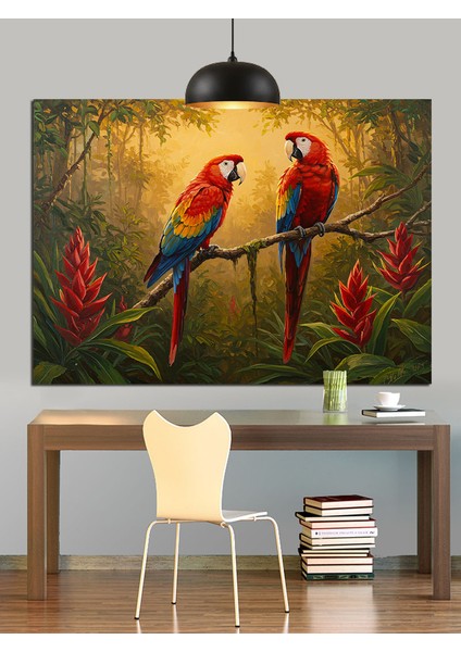 Kırmızı ve Mavi Iki Papağan Dekoratif Kanvas - Mdf Ahşap Tablo fiyatları