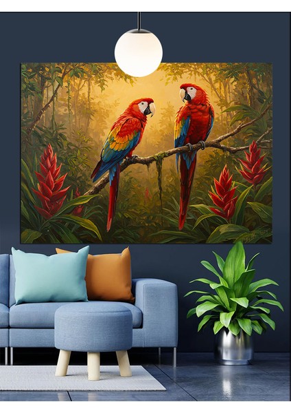 Kırmızı ve Mavi Iki Papağan Dekoratif Kanvas - Mdf Ahşap Tablo modelleri