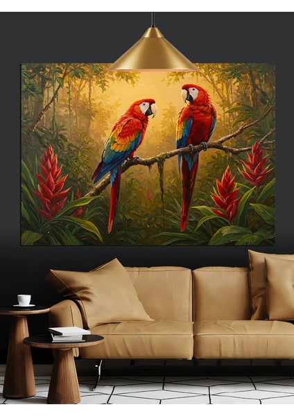 Kırmızı ve Mavi Iki Papağan Dekoratif Kanvas - Mdf Ahşap Tablo fırsatları
