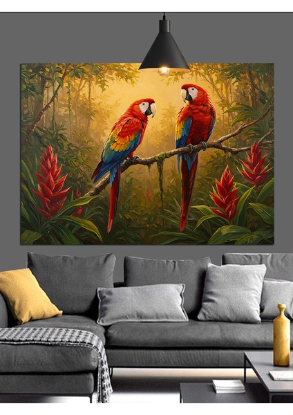 Kırmızı ve Mavi Iki Papağan Dekoratif Kanvas - Mdf Ahşap Tablo indirimleri