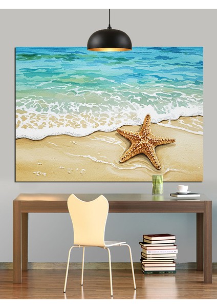 Deniz Yıldızı Kumsal Okyanus Köpük Dekoratif Kanvas - Mdf Ahşap Tablo