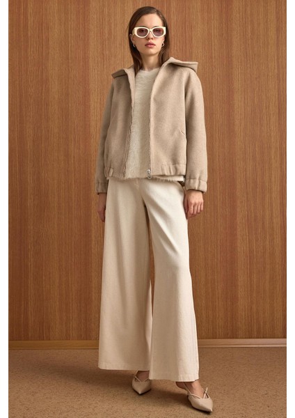 Kapüşonlu Beli Lastikli Oversize Kısa Kaban TAŞ 3162