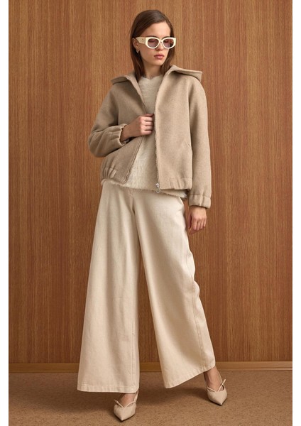 Kapüşonlu Beli Lastikli Oversize Kısa Kaban TAŞ 3162 modelleri