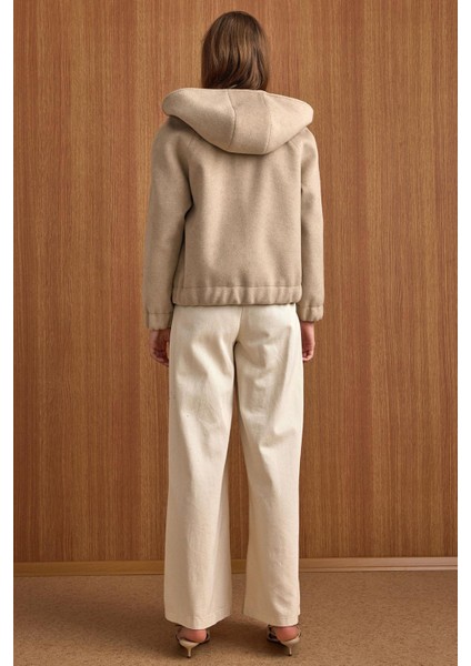 Kapüşonlu Beli Lastikli Oversize Kısa Kaban TAŞ 3162