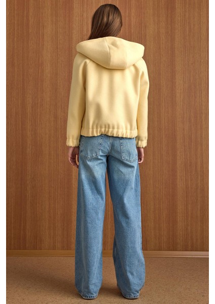 Kapüşonlu Beli Lastikli Oversize Kısa Kaban SARI 3162