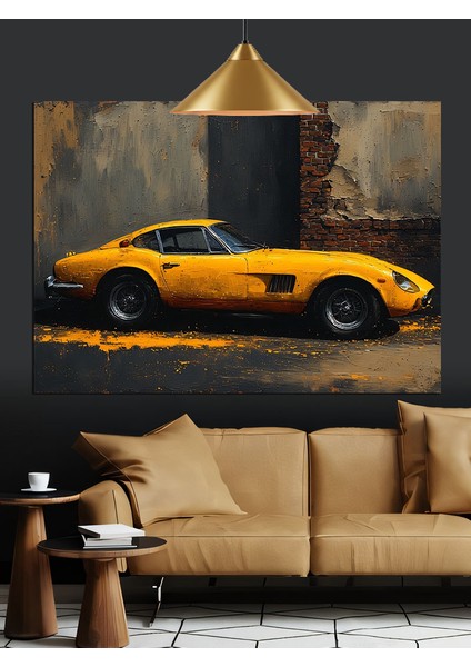 Klasik Sarı Yarış Spor Araba Dekoratif Kanvas - Mdf Ahşap Tablo fiyatları