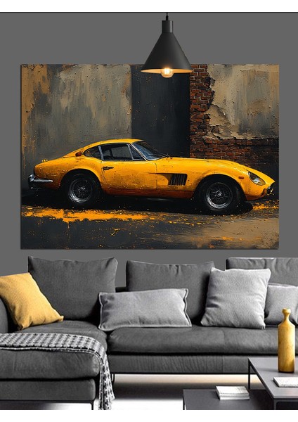Klasik Sarı Yarış Spor Araba Dekoratif Kanvas - Mdf Ahşap Tablo modelleri