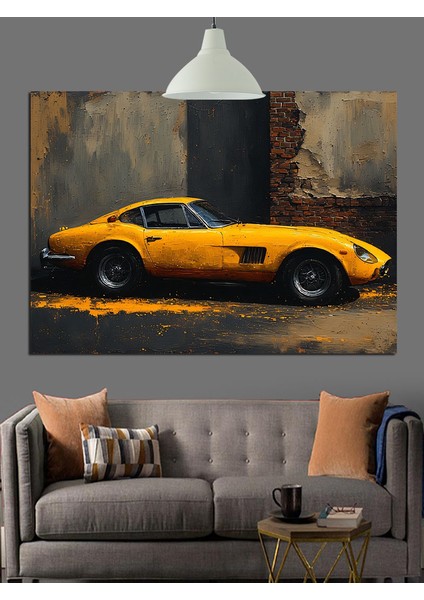 Klasik Sarı Yarış Spor Araba Dekoratif Kanvas - Mdf Ahşap Tablo fırsatları