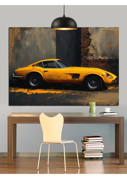 Klasik Sarı Yarış Spor Araba Dekoratif Kanvas - Mdf Ahşap Tablo indirimleri